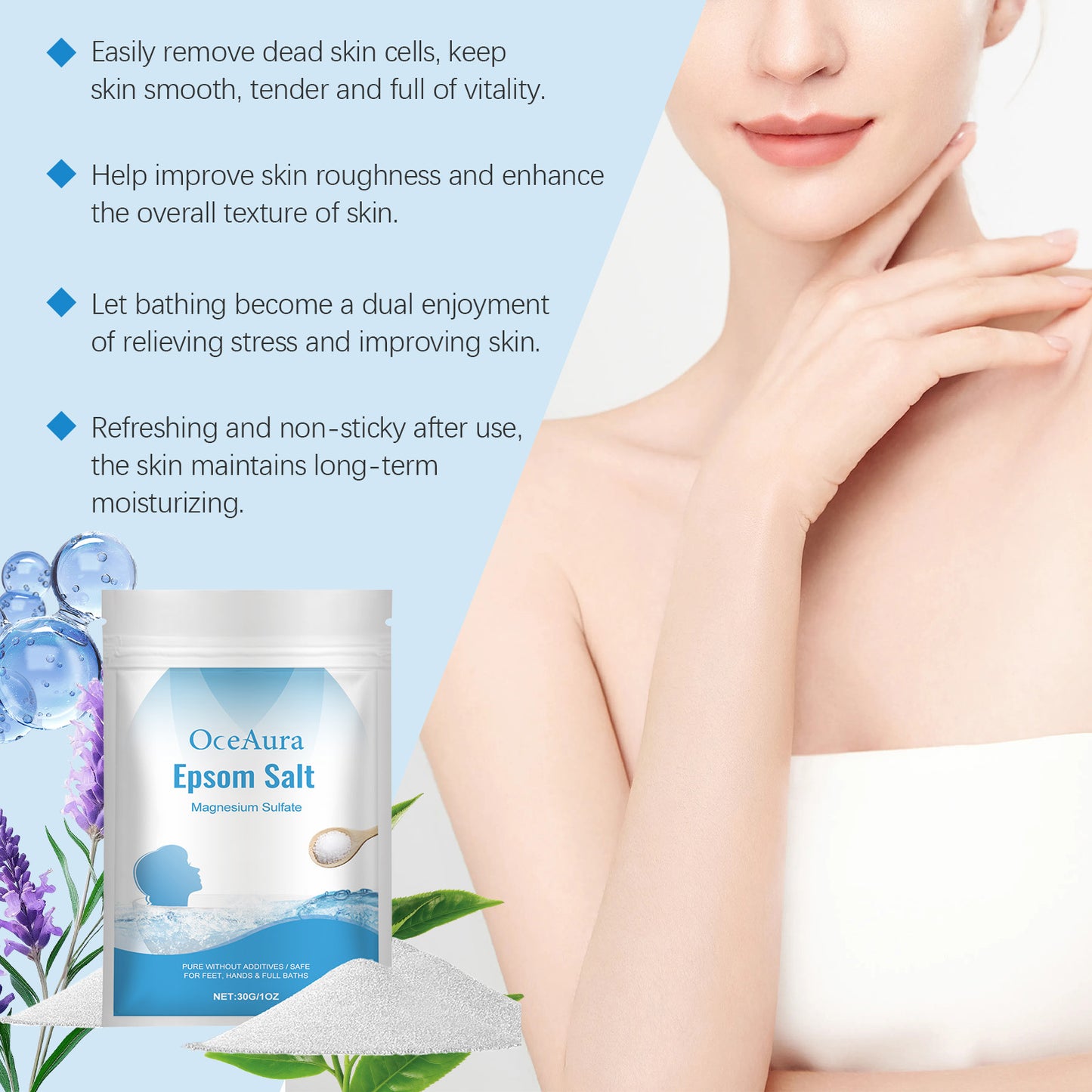 Luxury Bath Salt, Spa Quality Exfoliating Scrub, Dead Skin Removal, Soothing Moisturizing Body Wash, Improve Skin Rough