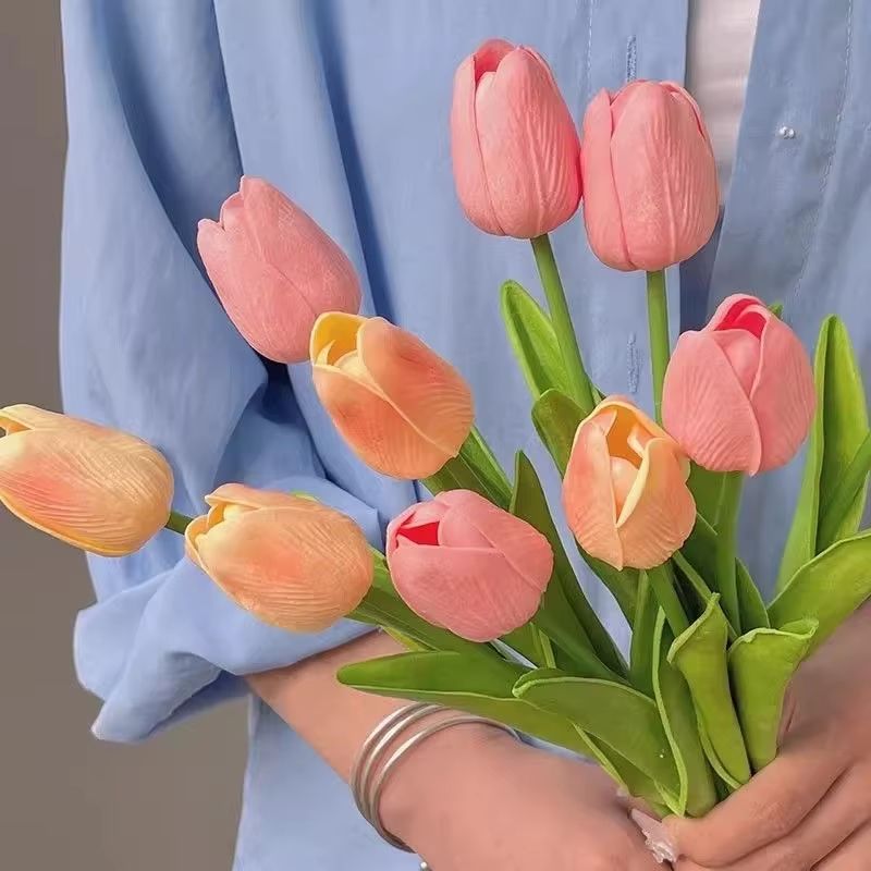 Artificial Tulip Bouquet  Real Touch Fake Flowers For Home Wedding  Party Decorations 135 Pcs 1