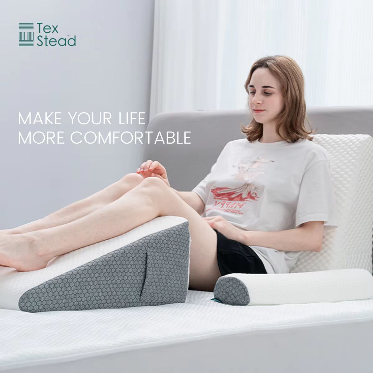 2Piece Memory Foam Wedge Pillow Set  Triangle Support Cushions For Back Legs Knees  Neck With Remov 1