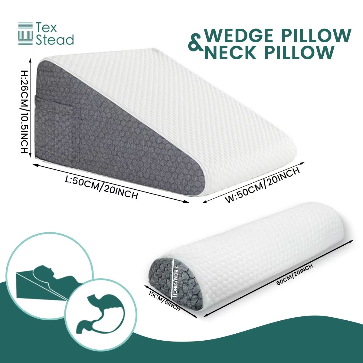 2Piece Memory Foam Wedge Pillow Set  Triangle Support Cushions For Back Legs Knees  Neck With Remov 4