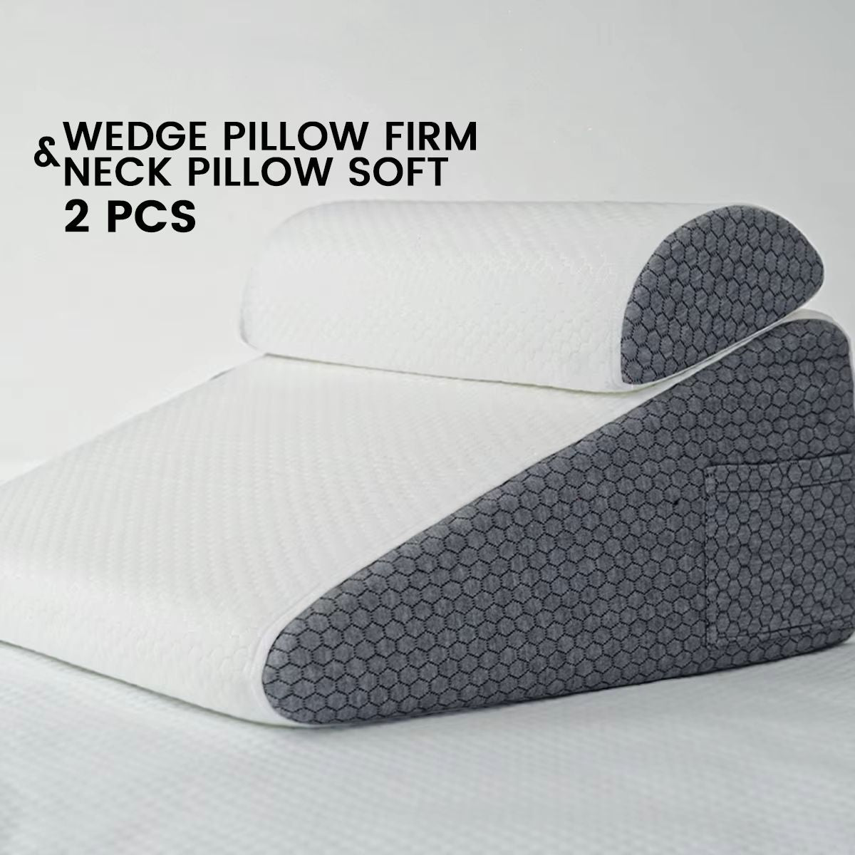 2Piece Memory Foam Wedge Pillow Set  Triangle Support Cushions For Back Legs Knees  Neck With Remov 6
