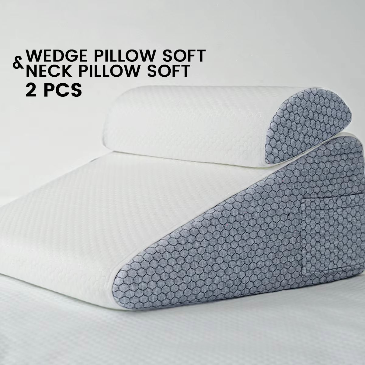 2Piece Memory Foam Wedge Pillow Set  Triangle Support Cushions For Back Legs Knees  Neck With Remov 8