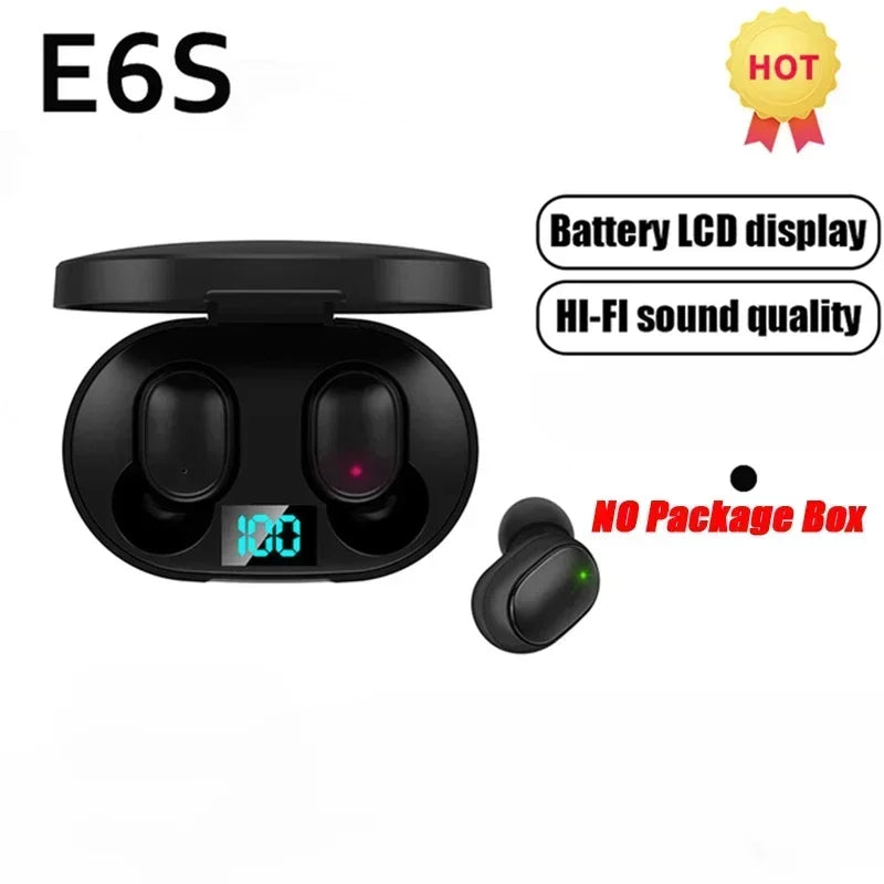 TWS Bluetooth Headset Wireless Earbuds, E6S Wireless Bluetooth Earphones, Noise Cancelling Earphones with Microphone