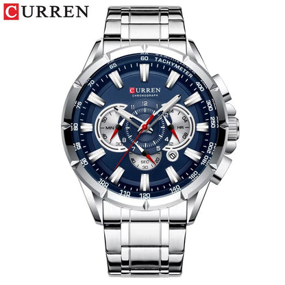 CURREN Mens Chronograph Watch  Stainless Steel Sport Wristwatch With Big Dial  Luminous Hands 9