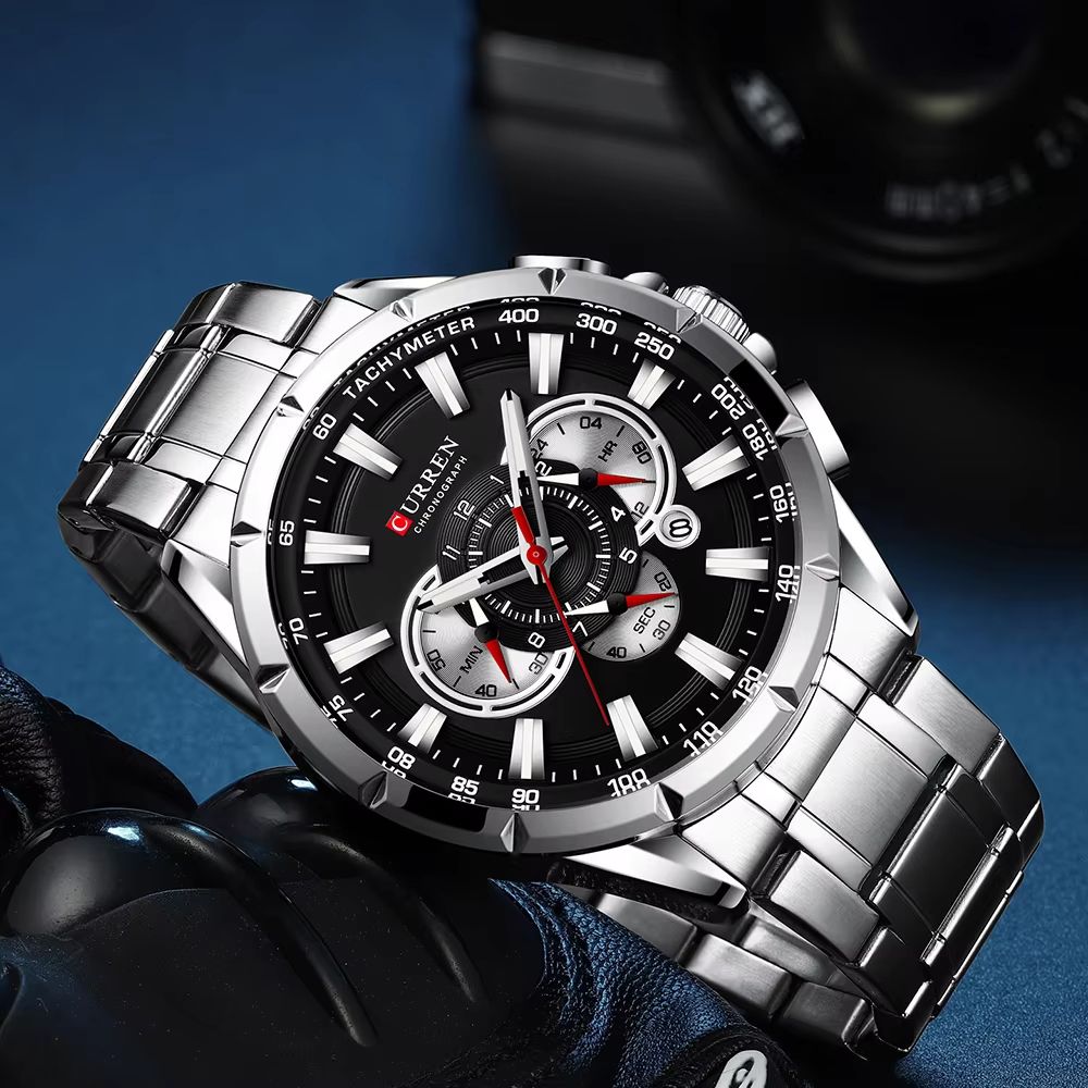 CURREN Mens Chronograph Watch  Stainless Steel Sport Wristwatch With Big Dial  Luminous Hands 2