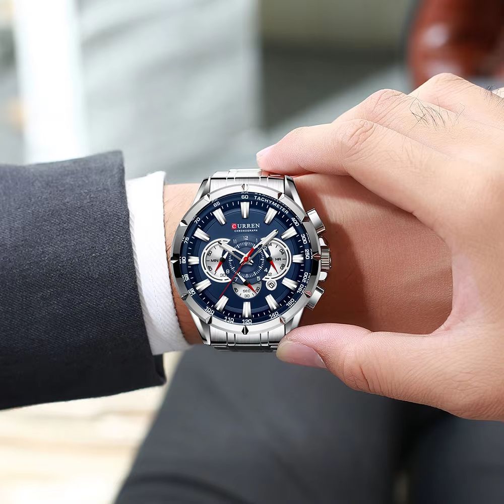 CURREN Mens Chronograph Watch  Stainless Steel Sport Wristwatch With Big Dial  Luminous Hands 3