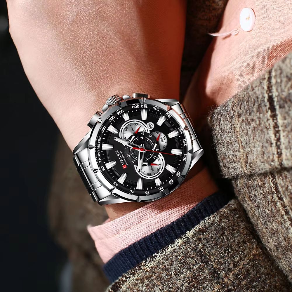 CURREN Mens Chronograph Watch  Stainless Steel Sport Wristwatch With Big Dial  Luminous Hands 4