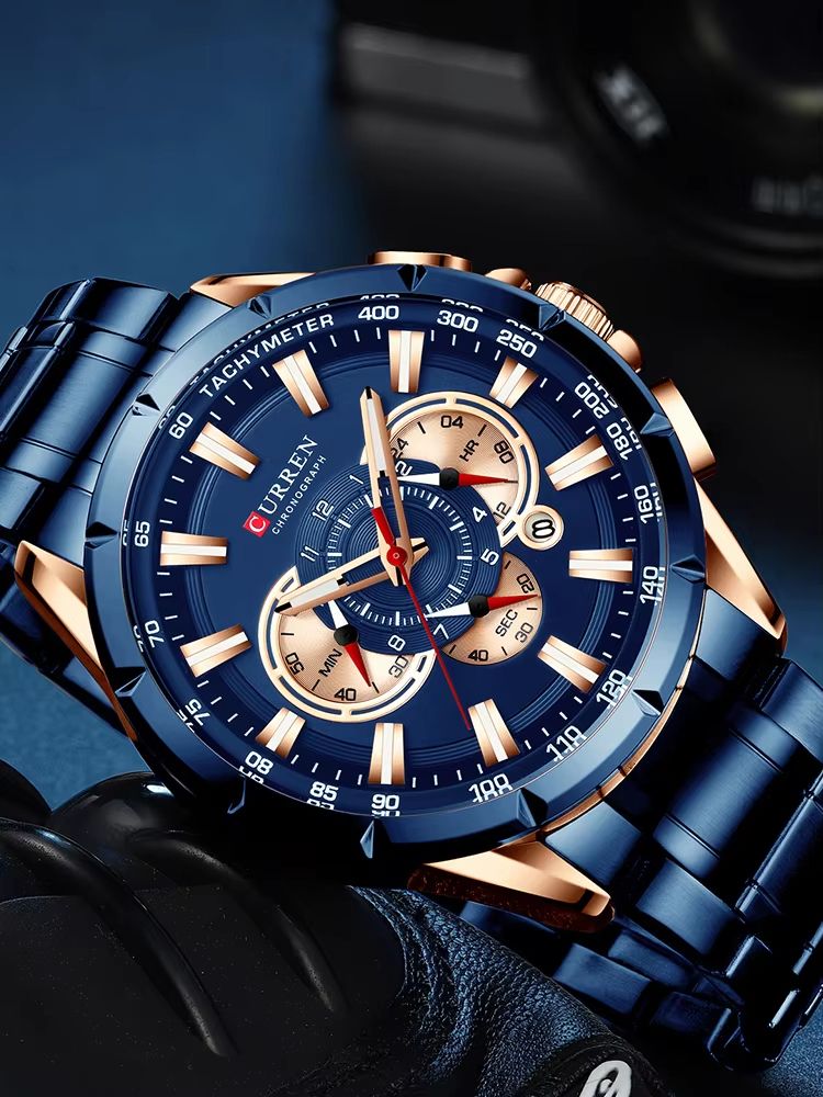 CURREN Mens Chronograph Watch  Stainless Steel Sport Wristwatch With Big Dial  Luminous Hands 5