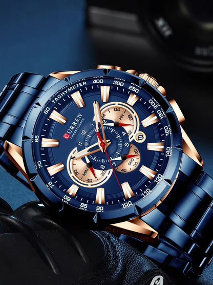 CURREN Mens Chronograph Watch  Stainless Steel Sport Wristwatch With Big Dial  Luminous Hands 5