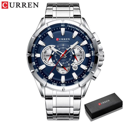 CURREN Mens Chronograph Watch  Stainless Steel Sport Wristwatch With Big Dial  Luminous Hands 7