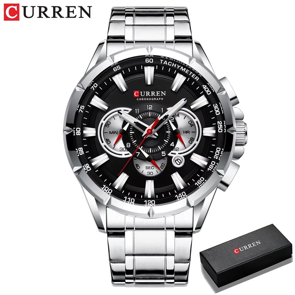 CURREN Mens Chronograph Watch  Stainless Steel Sport Wristwatch With Big Dial  Luminous Hands 8