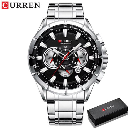 CURREN Mens Chronograph Watch  Stainless Steel Sport Wristwatch With Big Dial  Luminous Hands 8