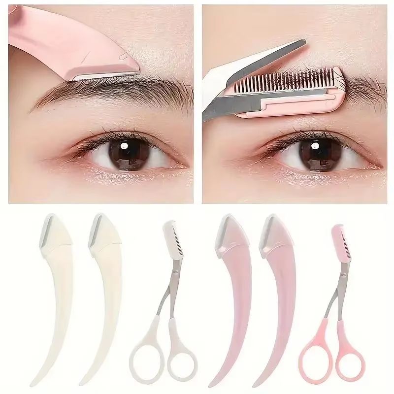 Eyebrow Trimmer Set – Curved Eyebrow Razor & Scissors with Comb for Easy, Precise Grooming
