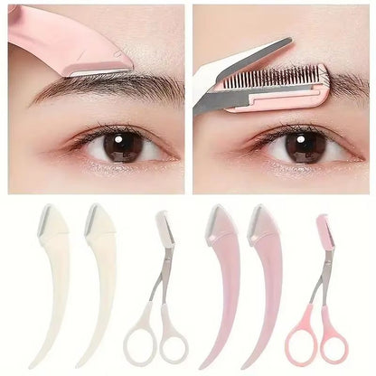 Eyebrow Trimmer Set – Curved Eyebrow Razor & Scissors with Comb for Easy, Precise Grooming