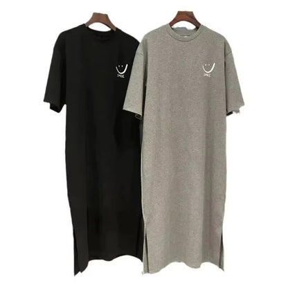 Womens Summer TShirt Dress  Loose Short Sleeve MidLength Over Knee Casual Dress 1