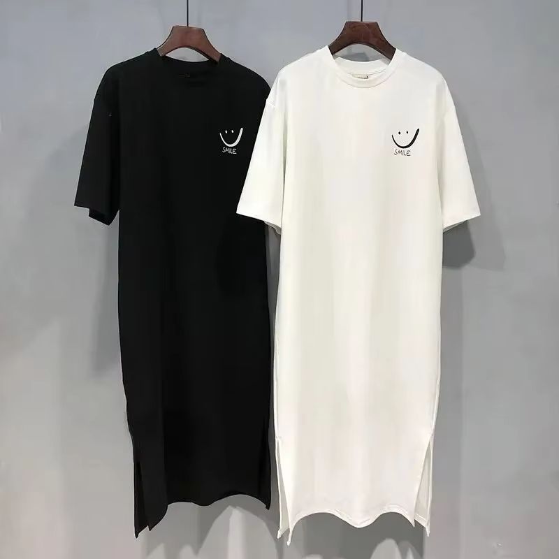 Womens Summer TShirt Dress  Loose Short Sleeve MidLength Over Knee Casual Dress 2