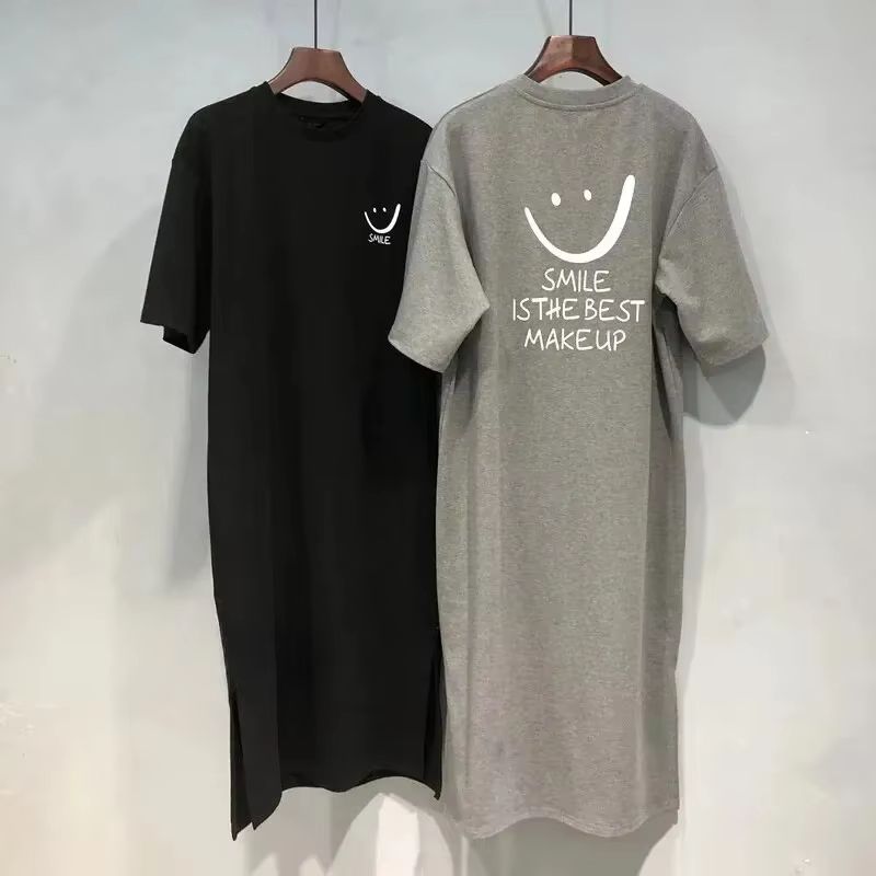 Womens Summer TShirt Dress  Loose Short Sleeve MidLength Over Knee Casual Dress 3