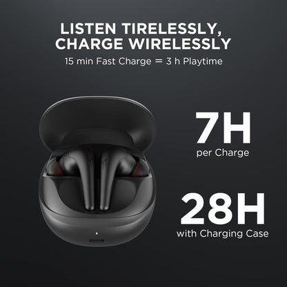 Bluetooth 5.2 Aero Ear Buds, Noise Cancellation, Wireless Charging Headset, Clear Calls, 28h Playtime