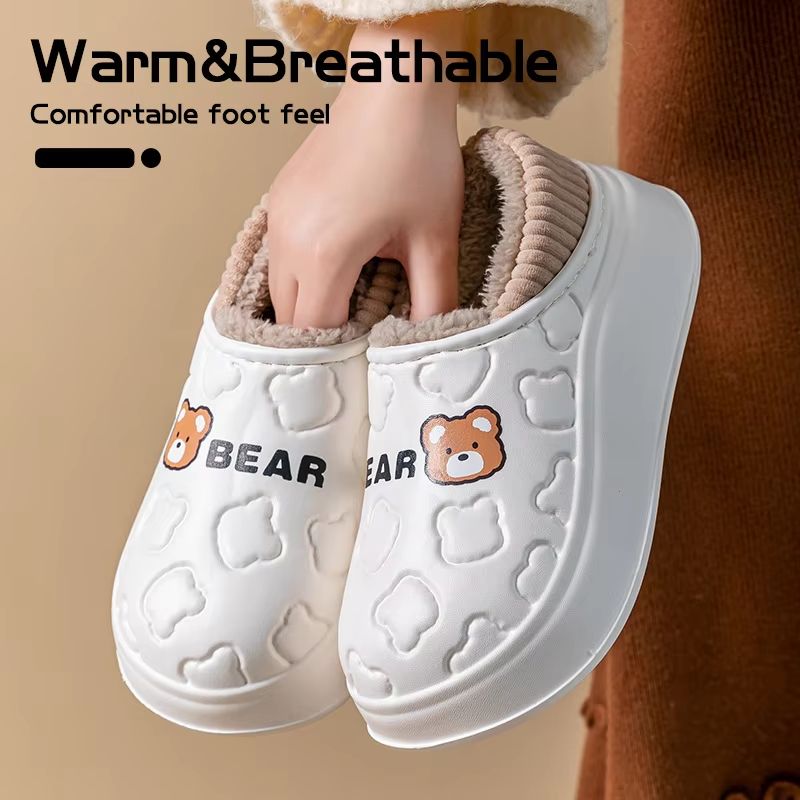 Womens Waterproof Winter Cotton Slippers  Warm NonSlip Indoor  Outdoor House Shoes For Couples 1