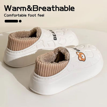 Womens Waterproof Winter Cotton Slippers  Warm NonSlip Indoor  Outdoor House Shoes For Couples 2