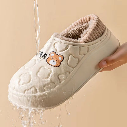 Womens Waterproof Winter Cotton Slippers  Warm NonSlip Indoor  Outdoor House Shoes For Couples 5