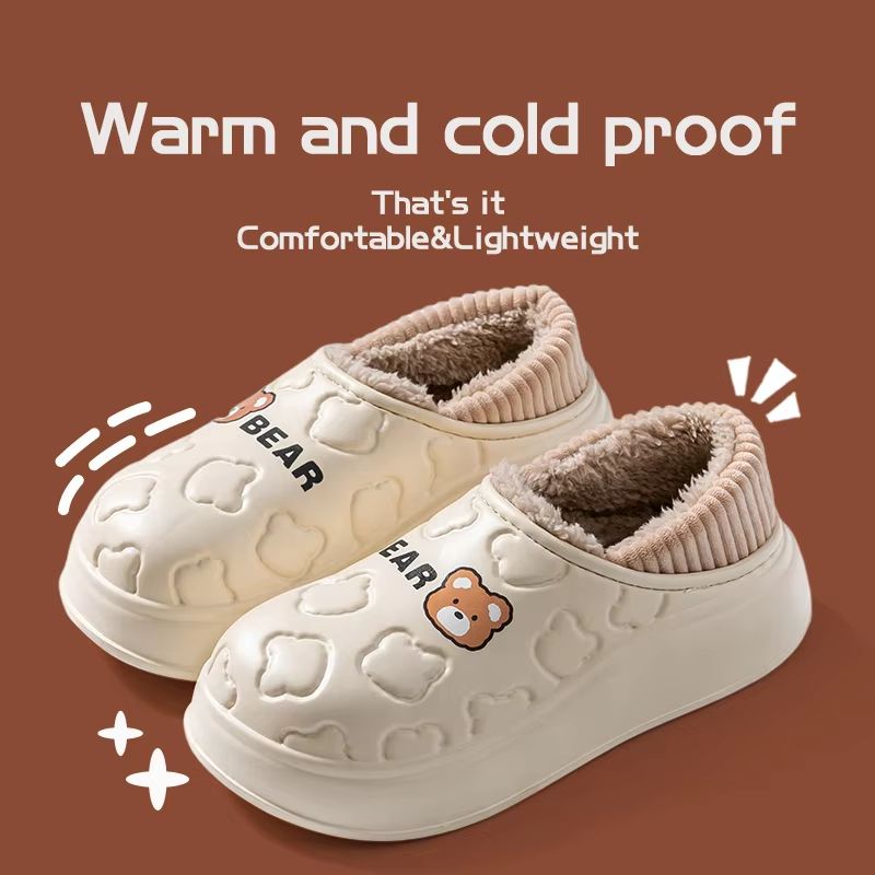Womens Waterproof Winter Cotton Slippers  Warm NonSlip Indoor  Outdoor House Shoes For Couples 6
