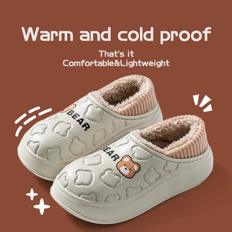 Womens Waterproof Winter Cotton Slippers  Warm NonSlip Indoor  Outdoor House Shoes For Couples 8