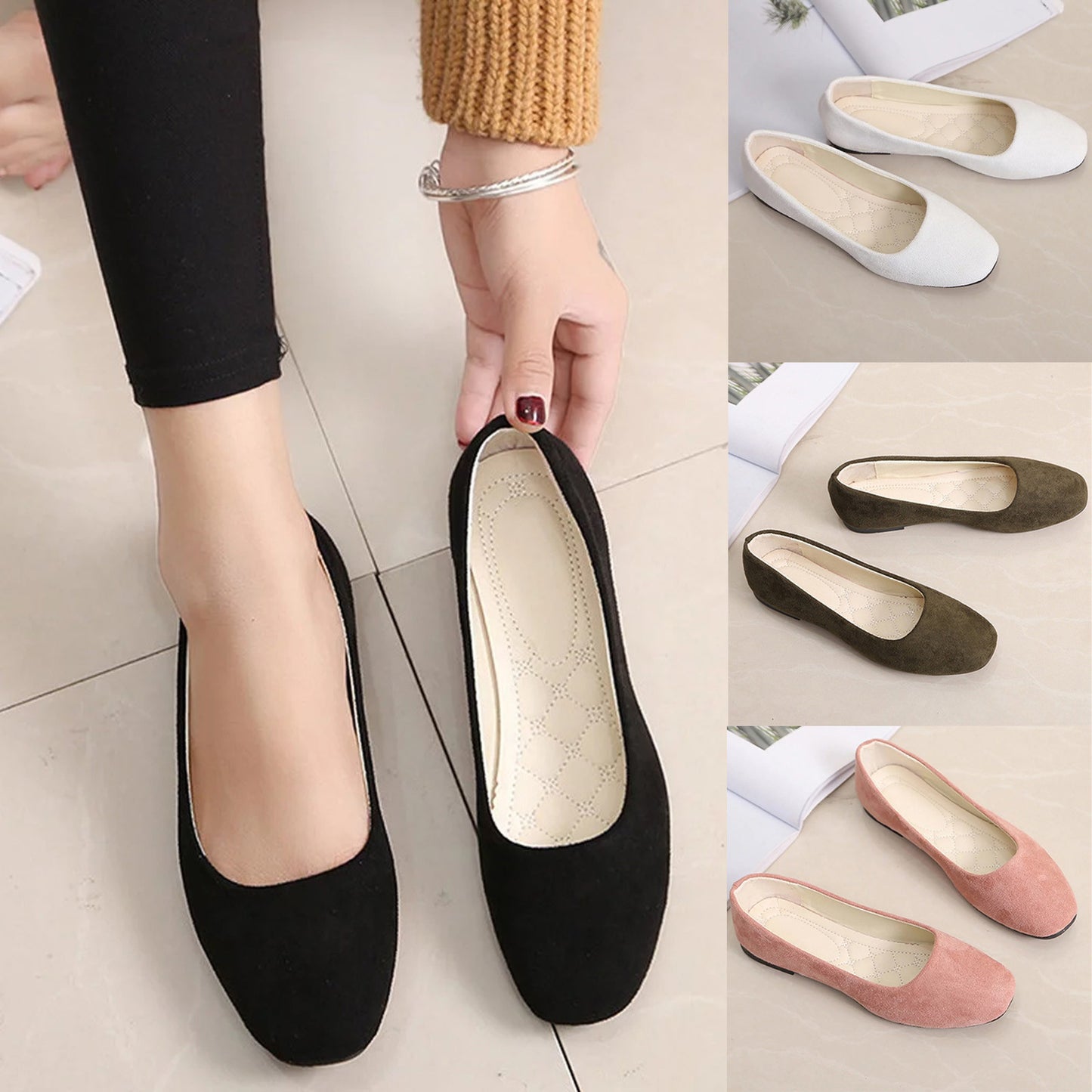Spring Summer Women Flat Shoes Sandals Casual Ballerina, Solid Color Comfort Flats Shallow Heel Female Fashion Shoes
