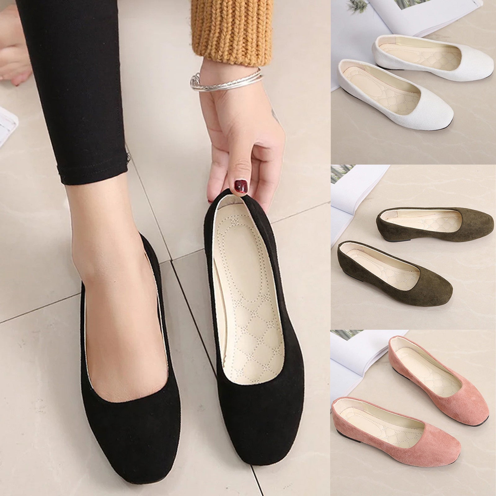 Spring Summer Women Flat Shoes Sandals Casual Ballerina, Solid Color Comfort Flats Shallow Heel Female Fashion Shoes