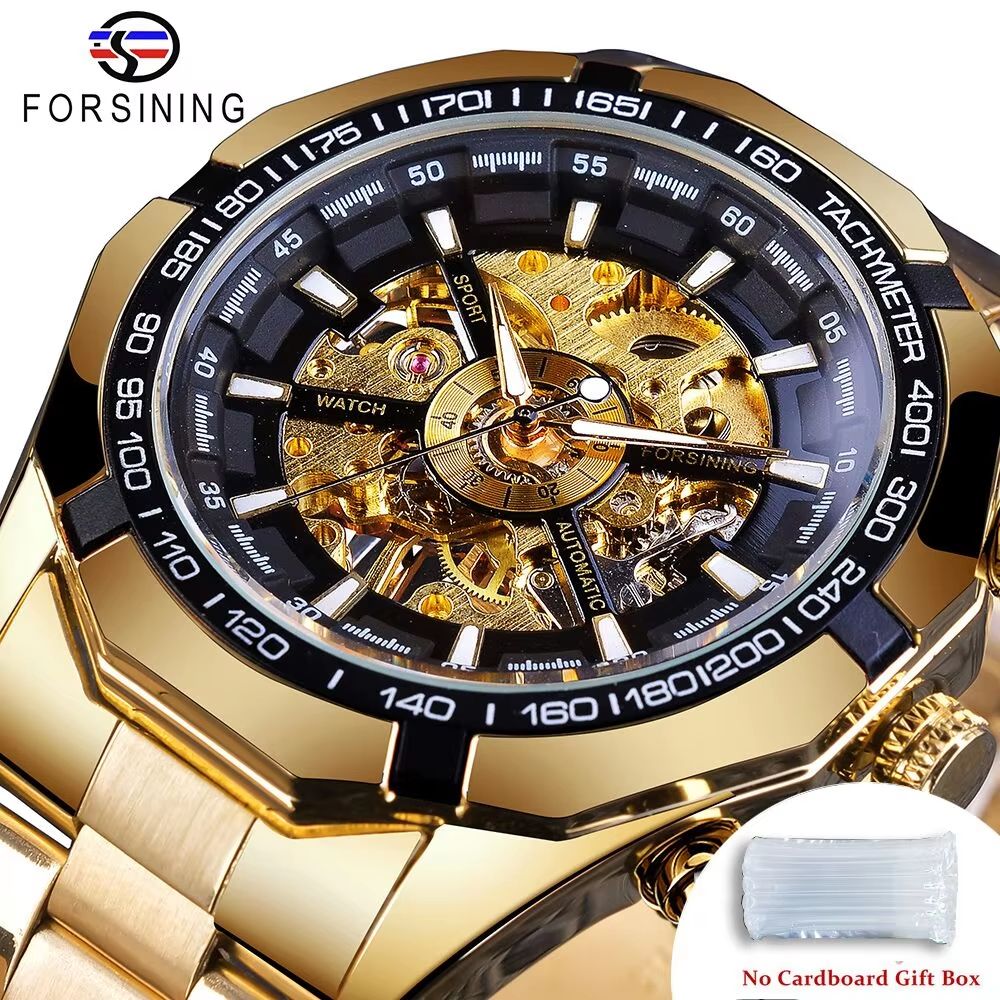 Forsining Luxury Skeleton Watch  Stainless Steel Mechanical Mens Wristwatch With Waterproof Sport D 9