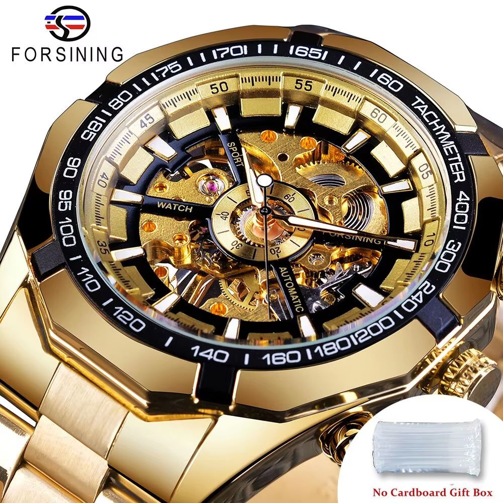Forsining Luxury Skeleton Watch  Stainless Steel Mechanical Mens Wristwatch With Waterproof Sport D 10