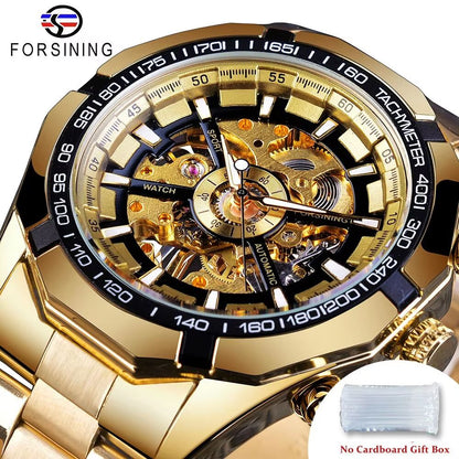 Forsining Luxury Skeleton Watch  Stainless Steel Mechanical Mens Wristwatch With Waterproof Sport D 10
