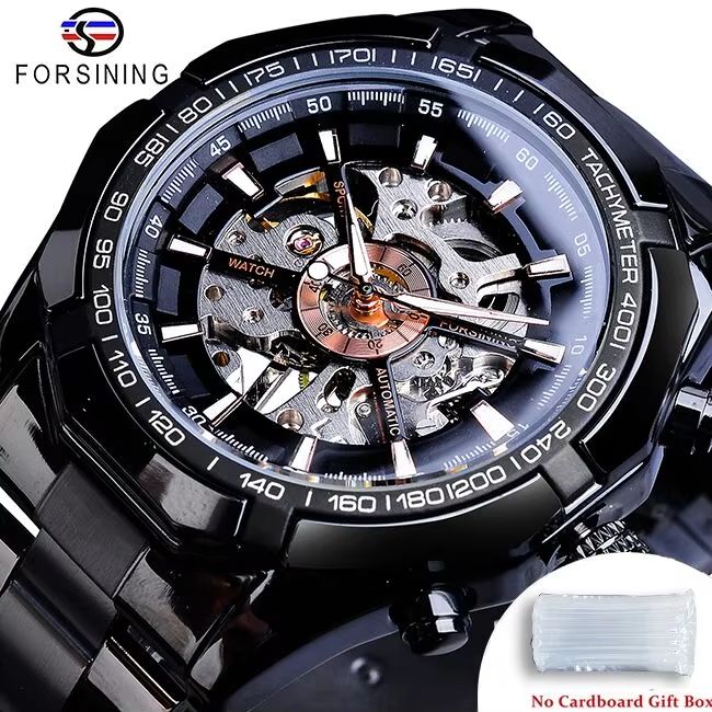 Forsining Luxury Skeleton Watch  Stainless Steel Mechanical Mens Wristwatch With Waterproof Sport D 11