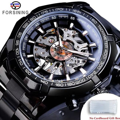 Forsining Luxury Skeleton Watch  Stainless Steel Mechanical Mens Wristwatch With Waterproof Sport D 11