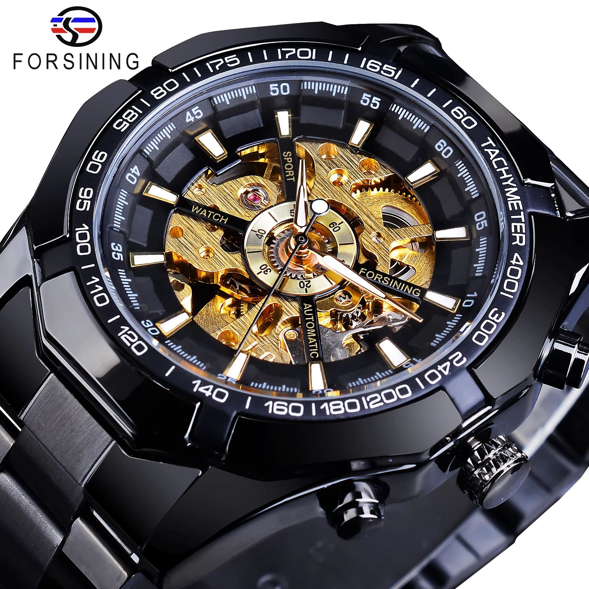 Forsining Luxury Skeleton Watch  Stainless Steel Mechanical Mens Wristwatch With Waterproof Sport D 13