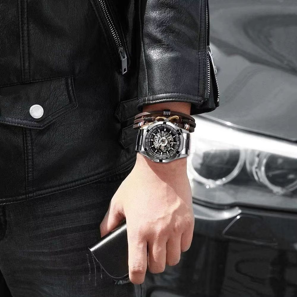 Forsining Luxury Skeleton Watch  Stainless Steel Mechanical Mens Wristwatch With Waterproof Sport D 2