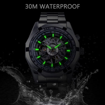 Forsining Luxury Skeleton Watch  Stainless Steel Mechanical Mens Wristwatch With Waterproof Sport D 3