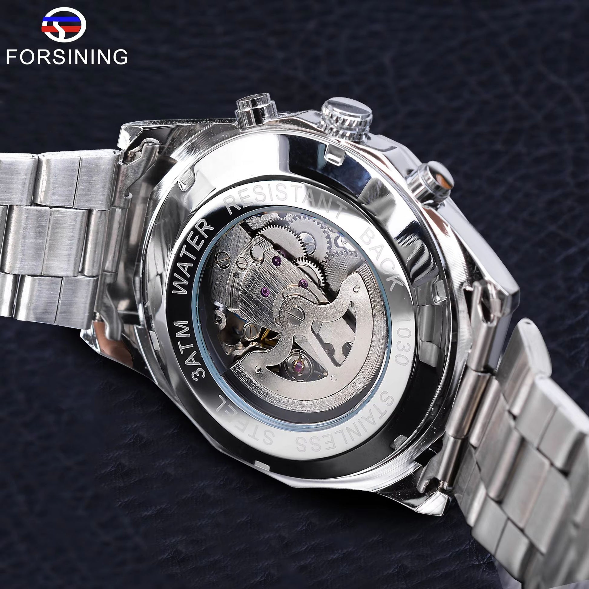 Forsining Luxury Skeleton Watch  Stainless Steel Mechanical Mens Wristwatch With Waterproof Sport D 4