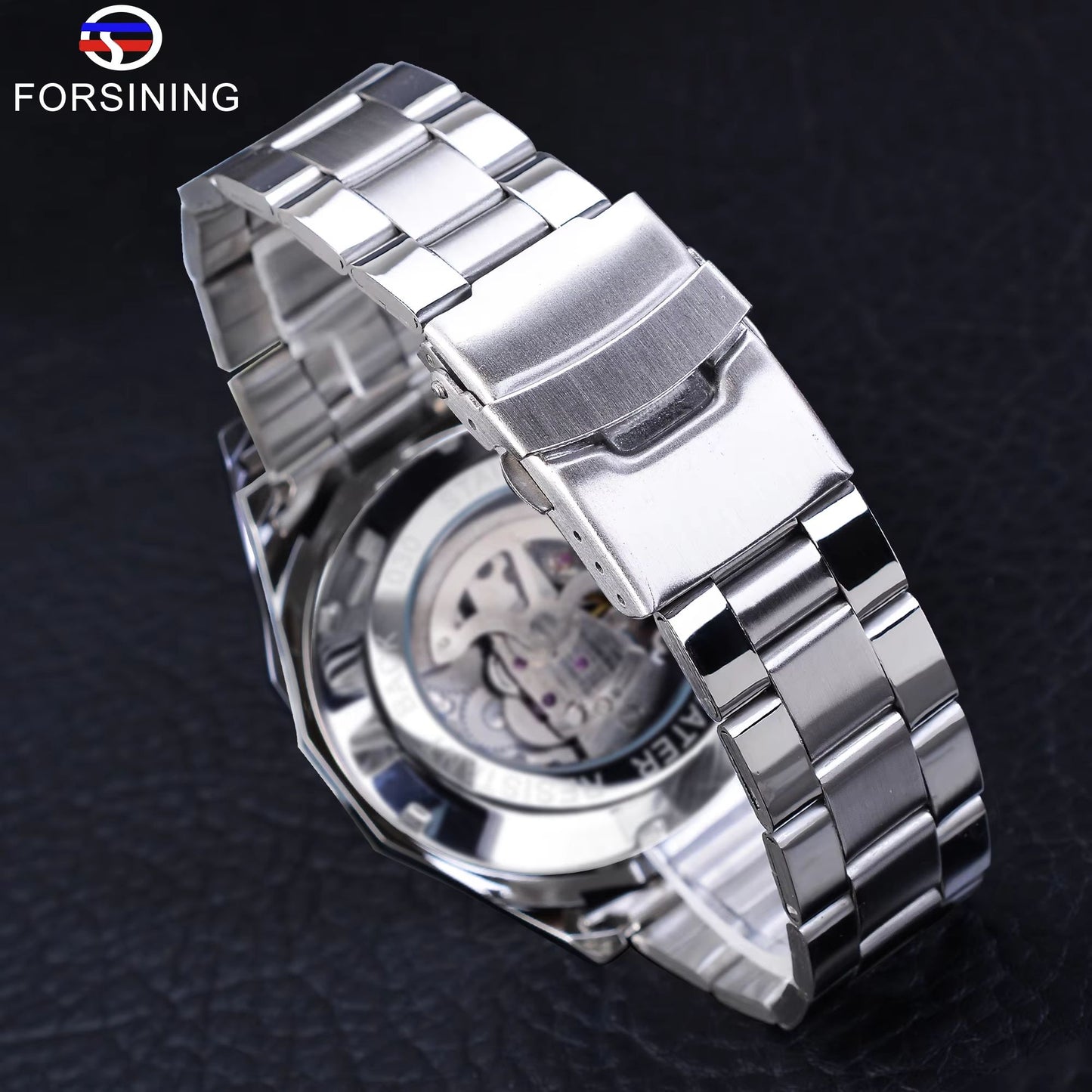 Forsining Luxury Skeleton Watch  Stainless Steel Mechanical Mens Wristwatch With Waterproof Sport D 5