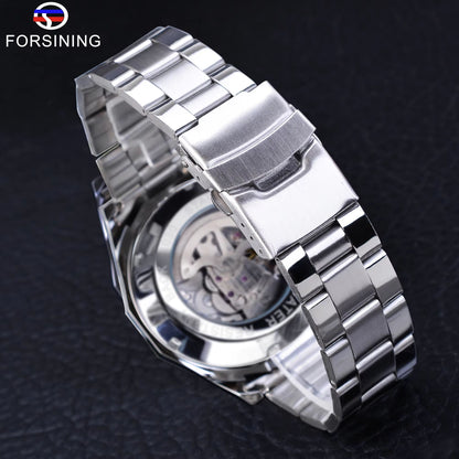 Forsining Luxury Skeleton Watch  Stainless Steel Mechanical Mens Wristwatch With Waterproof Sport D 5
