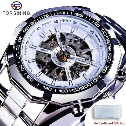 Forsining Luxury Skeleton Watch  Stainless Steel Mechanical Mens Wristwatch With Waterproof Sport D 6