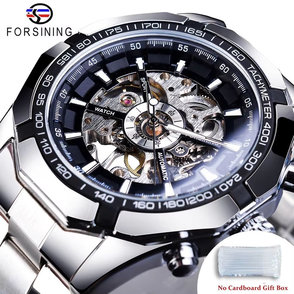 Forsining Luxury Skeleton Watch  Stainless Steel Mechanical Mens Wristwatch With Waterproof Sport D 7