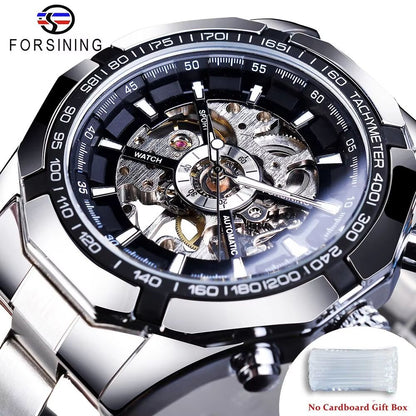 Forsining Luxury Skeleton Watch  Stainless Steel Mechanical Mens Wristwatch With Waterproof Sport D 7