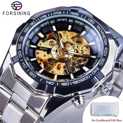 Forsining Luxury Skeleton Watch  Stainless Steel Mechanical Mens Wristwatch With Waterproof Sport D 8