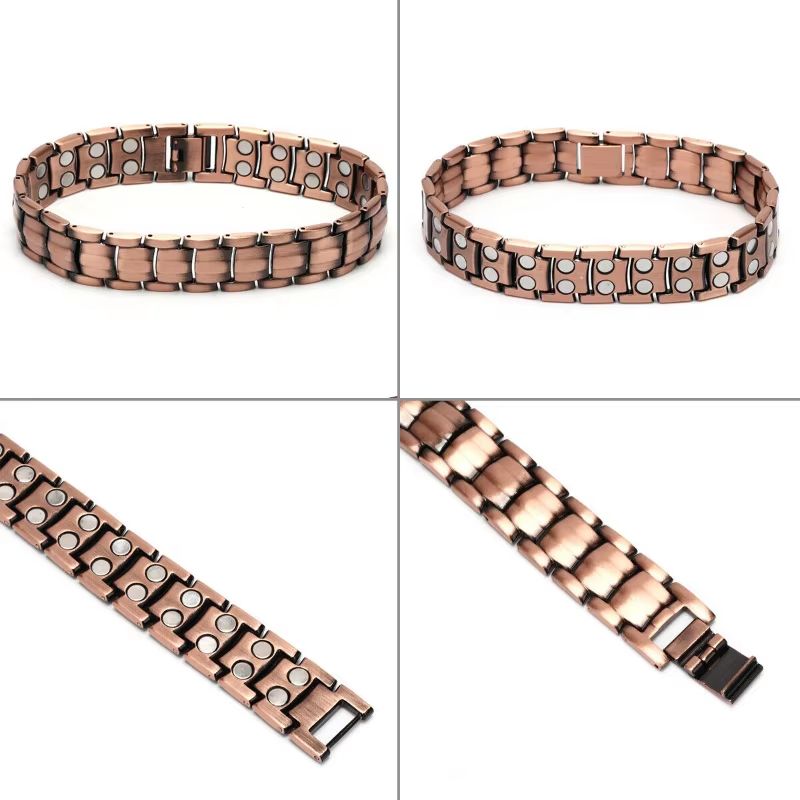 Vintage Copper Magnetic Bracelet For Men  Pain Relief Therapy Link Chain With Double Row Magnets 4