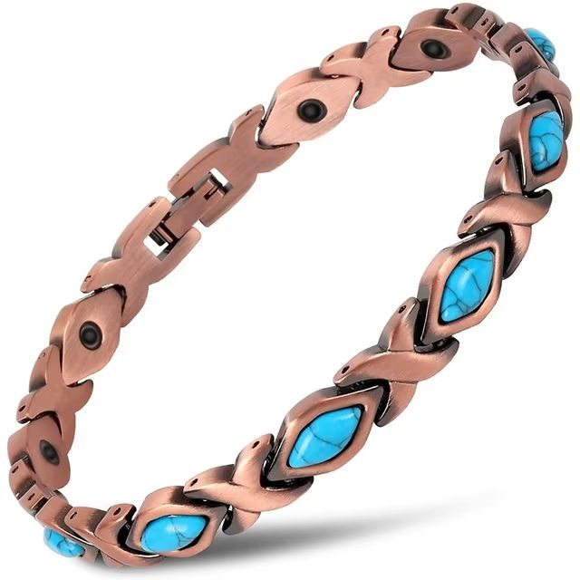 Vintage Copper Magnetic Bracelet For Men  Pain Relief Therapy Link Chain With Double Row Magnets 10