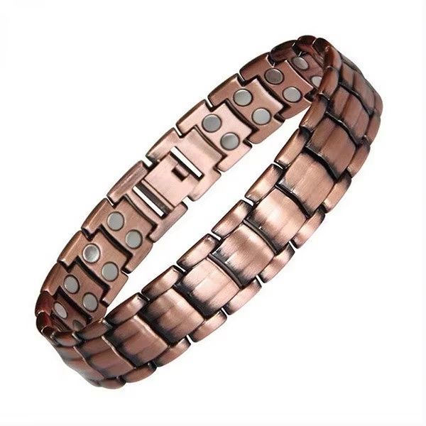 Vintage Copper Magnetic Bracelet For Men  Pain Relief Therapy Link Chain With Double Row Magnets 8