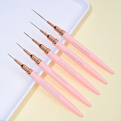 Ultra Thin Pink Nail Art Liner Brushes Set 5 Pcs 15