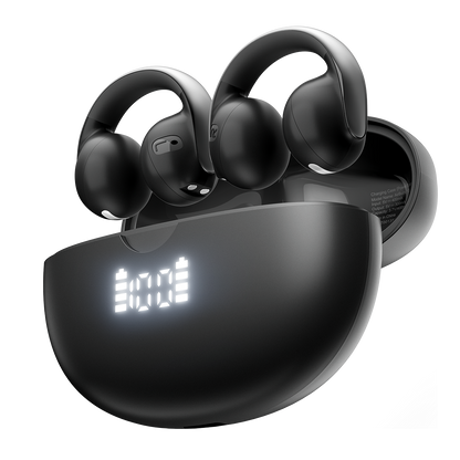 Bluetooth 5.4 Sports Earphones with Mic, Blackview AirBuds 13 OWS Ear Clip Headset, LED Display IPX7 Waterproof