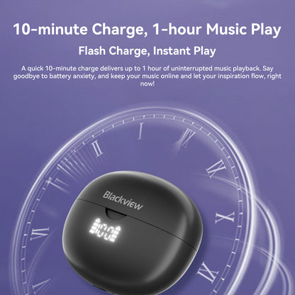 Bluetooth 5.4 Sports Earphones with Mic, Blackview AirBuds 13 OWS Ear Clip Headset, LED Display IPX7 Waterproof